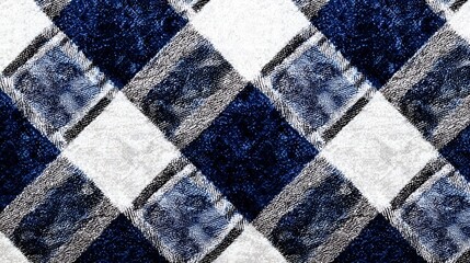 Fototapeta premium Woven rug showing rhombic pattern in blue, white and grey. Use textile texture design