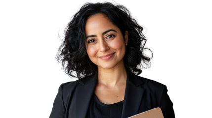 Confident Businesswoman Smiling Holding Notebook Transparent Background