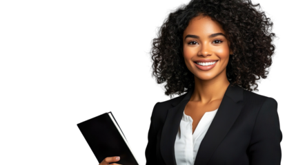 Young Businesswoman Smiling Holding Documents Confident Transparent Background