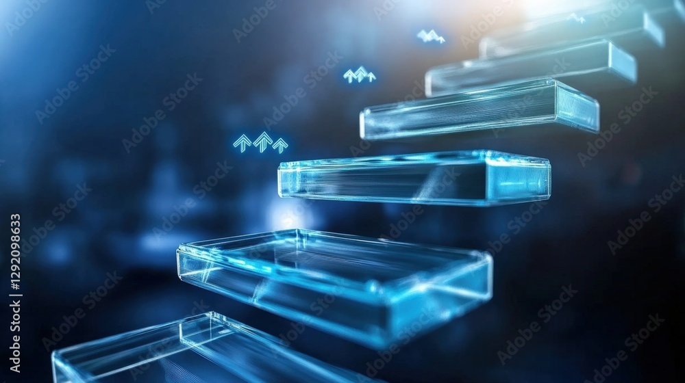 Poster dynamic digital growth steps virtual environment 3d graphic visualization futuristic design abstract
