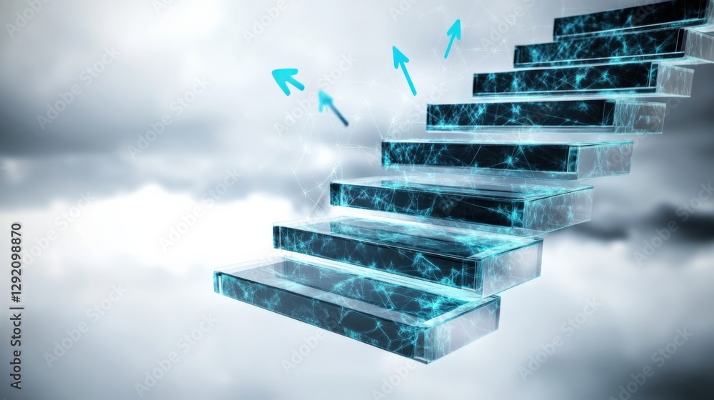 Poster ascending digital pathways abstract digital realm visual art ethereal environment surreal viewpoint 