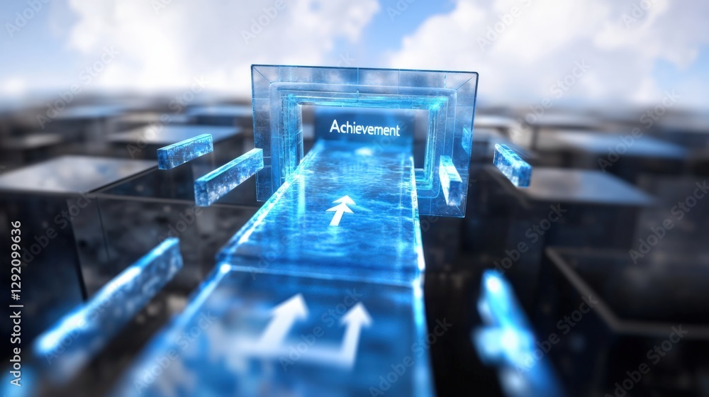 Poster path to achievement a digital journey through innovative technology virtual environment 3d graphics 