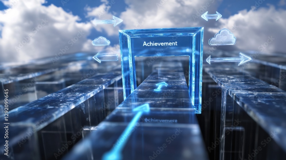 Aufkleber navigating achievement through digital pathways virtual environment infographic cloud-based concept