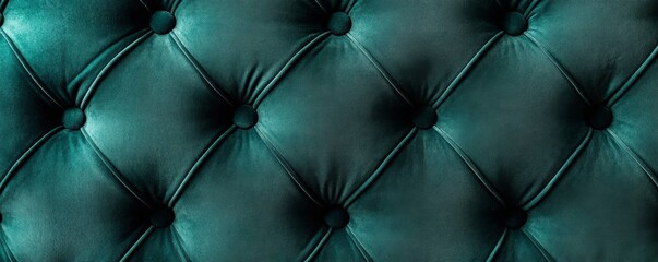 Fototapeta premium Abstract dark green retro vintage sofa textile fabric texture background - Upholstered velours velvet furniture in the classic style of stiching rhombus with button, diamond quilted, seamless