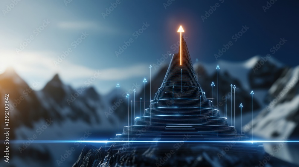 Aufkleber futuristic growth visualization mountain range digital art high-tech environment aerial view progres