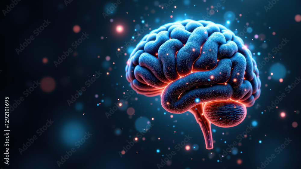 Aufkleber a digital rendering of a human brain with artificial intelligence elements and cosmic background.