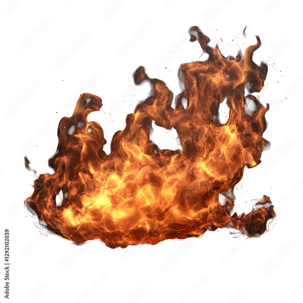Poster realistic fire flame effect on transparent background for creative design projects and visual effect