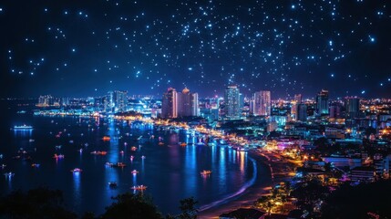 Obraz premium Smart Network and Connection city of Pattaya Thailand at night