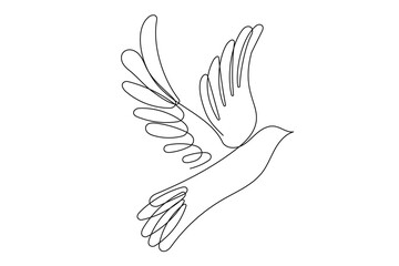 One Continuous Dove Bird Line Art. Editable Doodle Sketch Stroke Peace and Fredon Symbol Silhouette. Flying on Wings Natural Holy Mascot Symbol Drawn