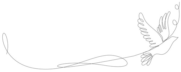 One Continuous Dove Bird Line Art. Editable Doodle Sketch Stroke Peace and Fredon Symbol Silhouette. Flying on Wings Natural Holy Mascot Symbol Drawn