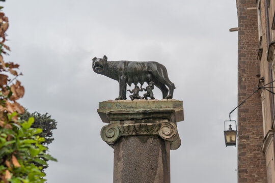 Statue of romulus and remus and the wolf.