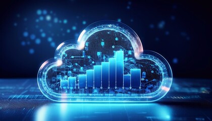 Cloud Analytics with Glowing Bar Graph and Business Intelligence Dashboard