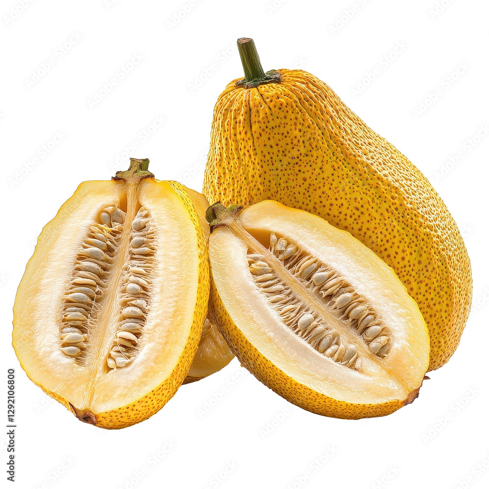 Poster breadfruit isolated on white background highlighting its unique texture and color variations, breadf