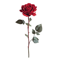 Obraz premium Stunning red rose with delicate green leaves against a clean Transparent background, red rose PNG background