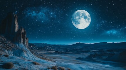 Naklejka premium Moonlit Desert Landscape, Night Sky