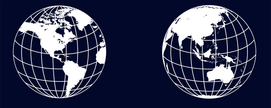 Minimalist Global Map with Wireframe Spheres – Dark Background