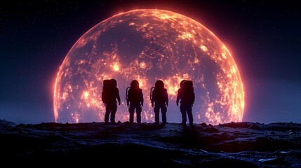 astronaut on the moon enjoying together
