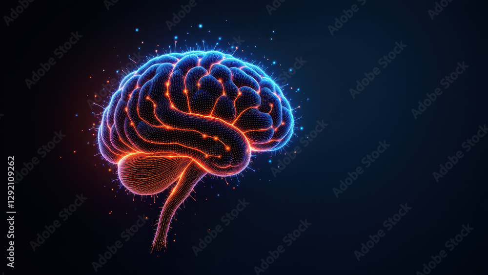 Poster an artistic representation of artificial general intelligence with an illuminated brain-like structu