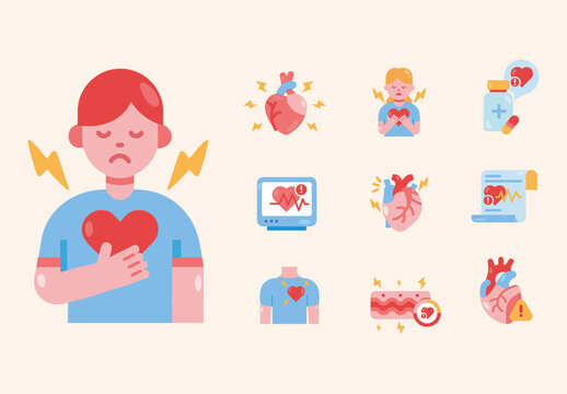 Colorful Medical Cardiovascular Disease Illustration Set