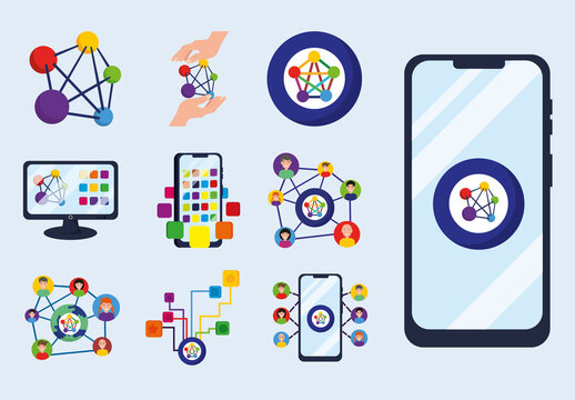 Colorful Digital Social Network Fediverse Illustration Set