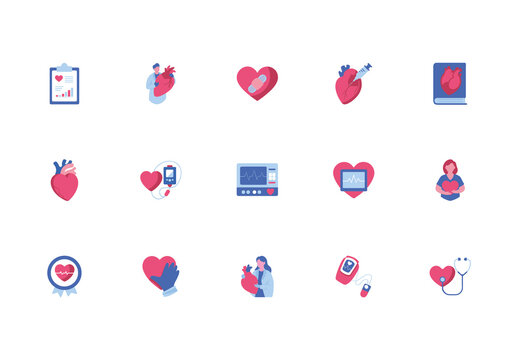 Colorful Medical Heart Doctor Healthcare Illustration Set