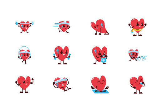 Colorful Healthy Heart Fitness Exercise Illustration Set