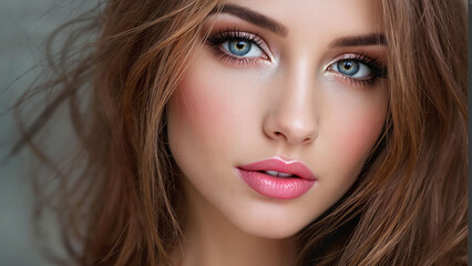 Fototapeta premium Beautiful woman with natural makeup posing in soft light