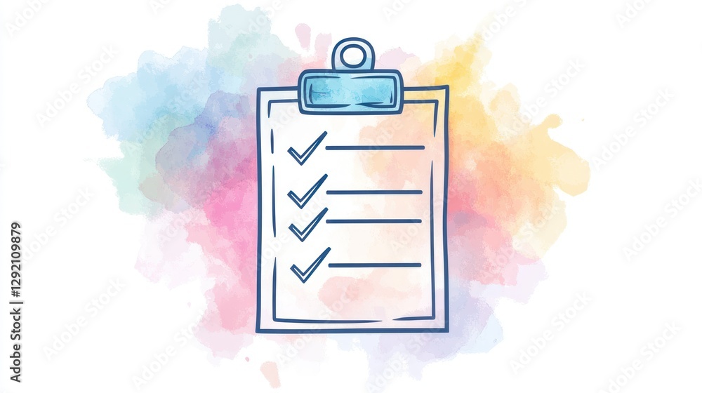 Poster checklist icon on colorful background, possible for productivity apps