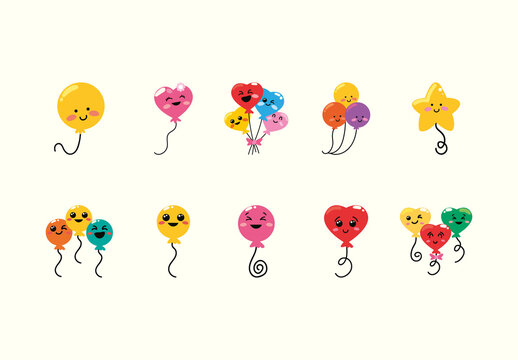 Colorful Cute Smiling Balloon Character Sticker Set