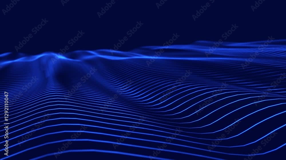 Poster Dynamic wave. Digital technology background. Big data visualization. Science background. 3d rendering. Seamless loop. 4k	