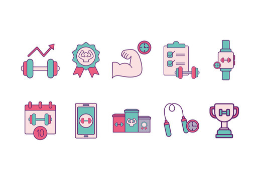 Green and Pink Fitness Challenge Icons Set
