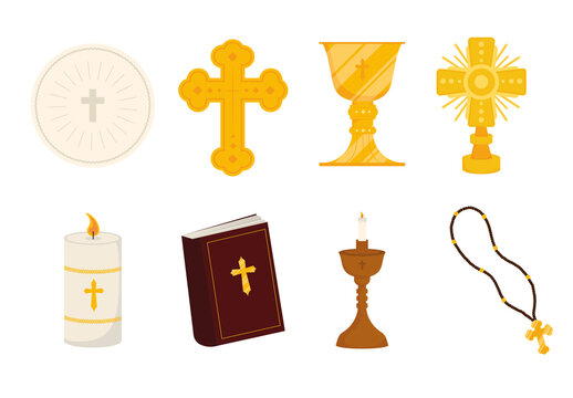 Yellow and Brown Catholic Religious Symbols Set