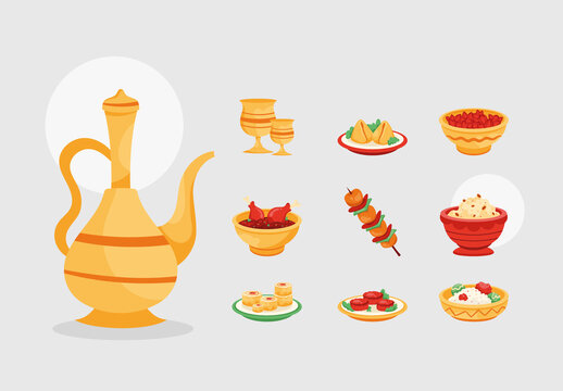 Yellow and Red Traditional Ramadan Food Set