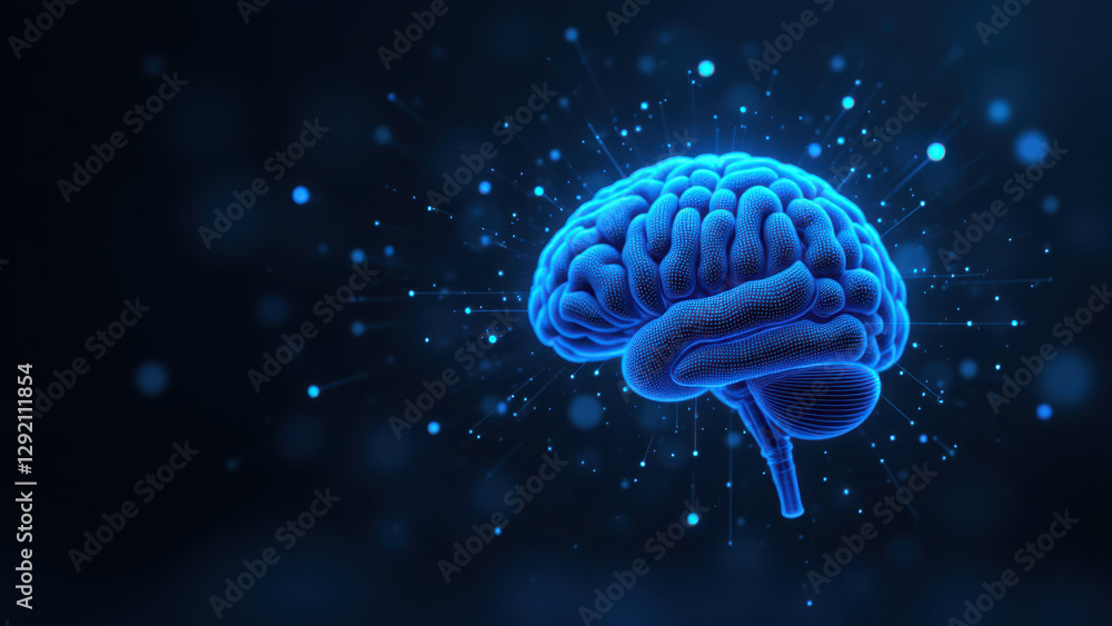 Poster an illustrated representation of artificial general intelligence, showcasing a human-like brain with