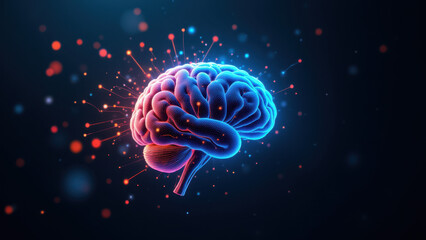 Brain with electrical activity representing artificial general intelligence, AGI.