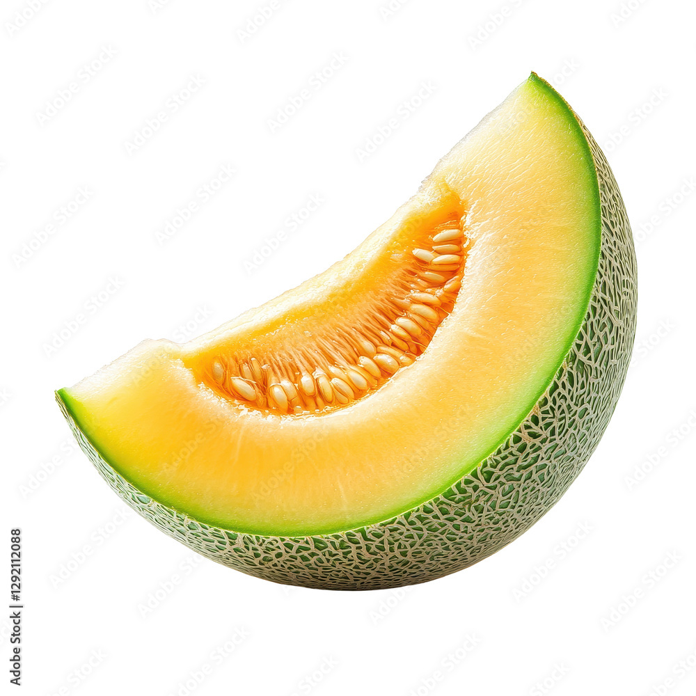 Poster fresh melon slice isolated on transparent background showcasing its vibrant color and texture, melon