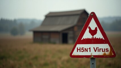 Warning sign in rural landscape h5n1 virus alert