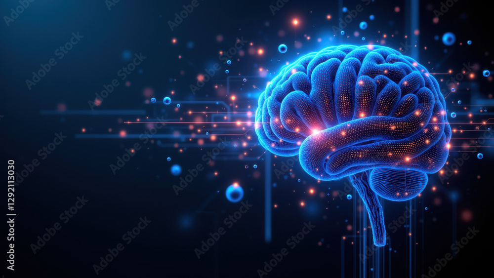 Poster an artificial brain with colorful neural activity symbolizing advanced ai and technology.