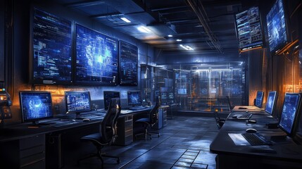 Modern Security Lab with Advanced Technology Displays