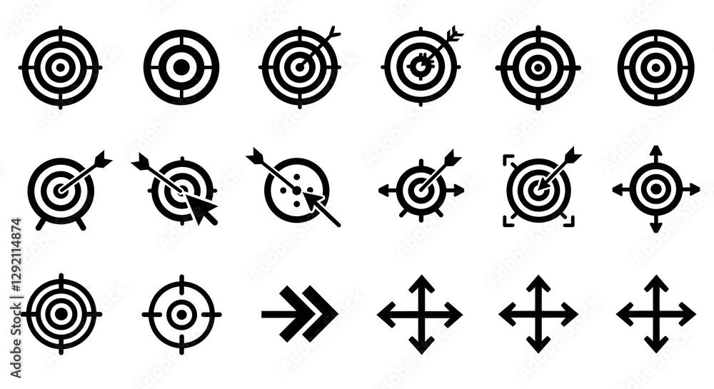 Poster A collection of target icons and directional arrows, symbolizing focus, precision, and navigation in design or strategy.