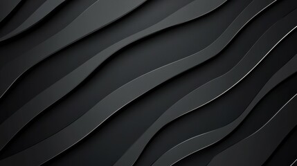 Obraz premium Black abstract background design. Modern wavy line pattern (guilloche curves) in monochrome colors. Premium stripe texture for banner, business background. Dark horizontal vector template