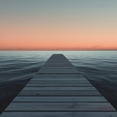 Fototapeta premium Peaceful sunset over water scenic pier digital art serene ocean wide angle view tranquility concept