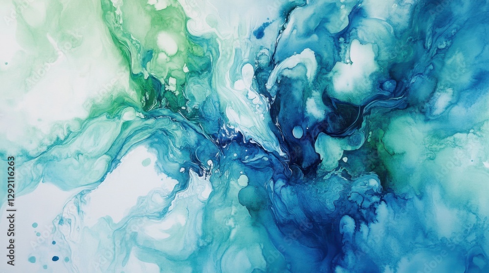 Poster blue green and white watercolor background with abstract cloudy sky concept with color splash design