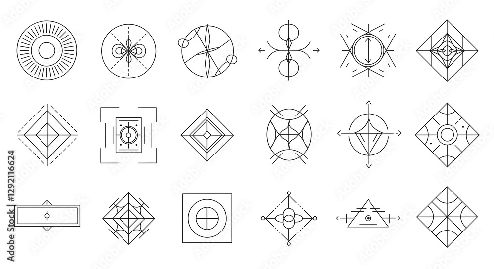 Aufkleber the image showcases a series of intricate geometric designs, featuring various circular and angular 