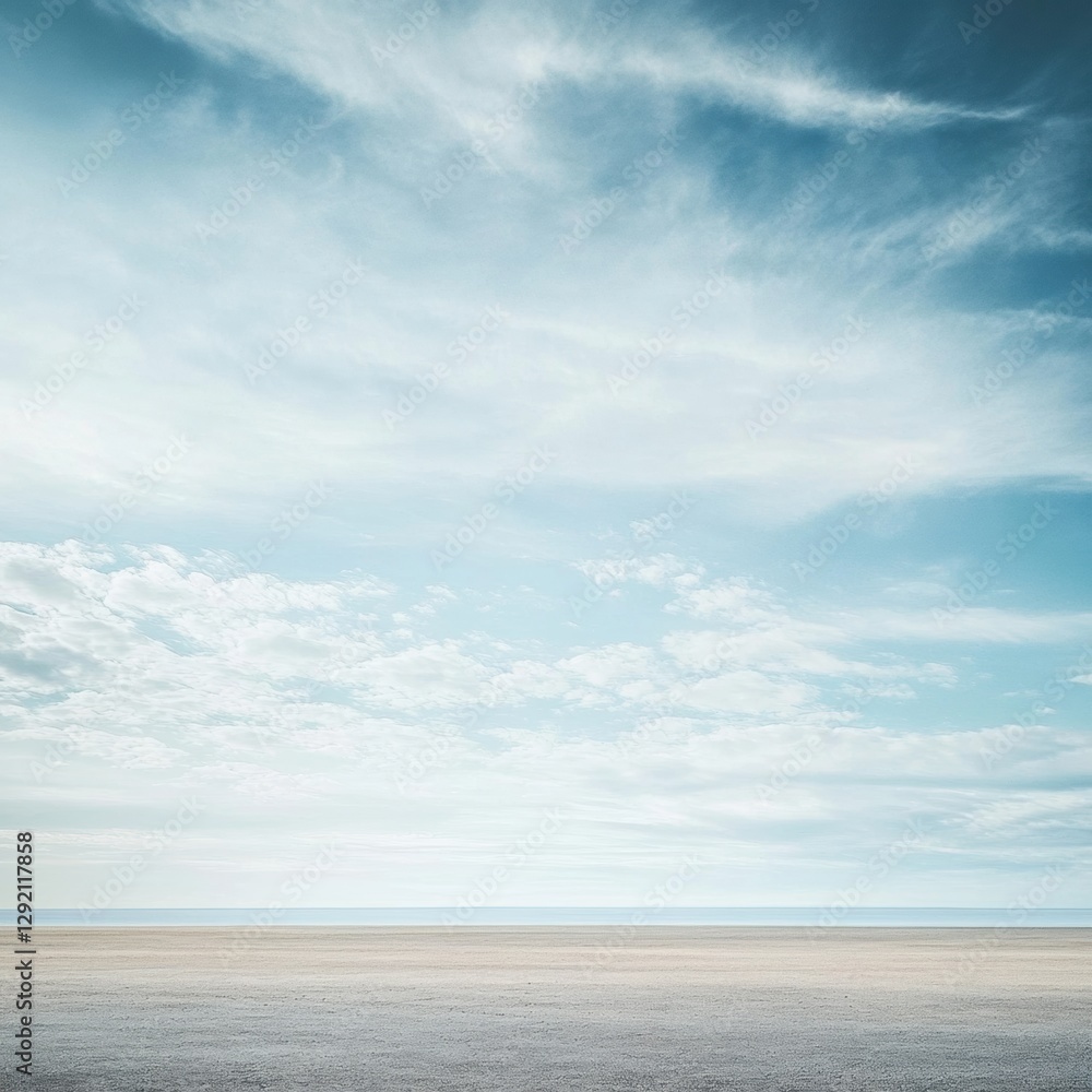 Poster calm seascape with soft clouds and distant horizon captured during midday over tranquil waters. gene
