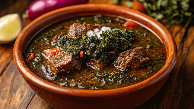 Mole de Espinazo con Verdolagas - A pork spine mole with purslane, a traditional green.