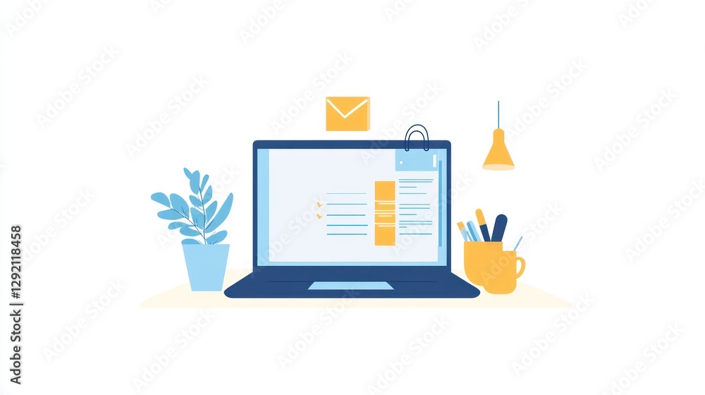 Poster modern laptop workspace with email and tasks. possible use for productivity articles or digital work