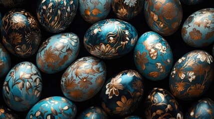 Close-up of Easter eggs with floral patterns