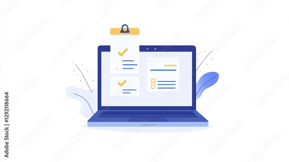 Poster laptop with checklist forms on screen
