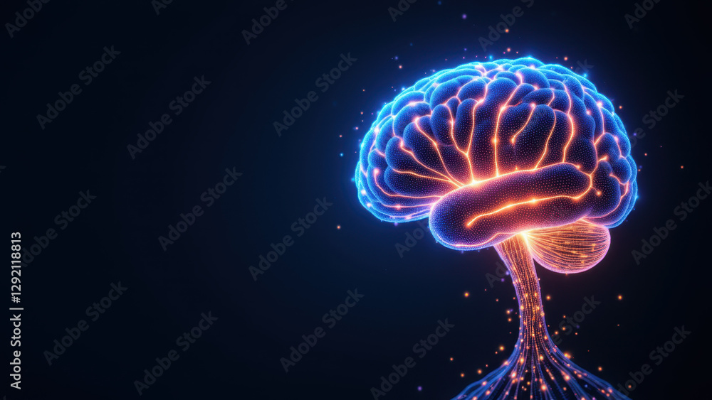 Poster brain icon with a flame-like representation signifying artificial intelligence or fire.